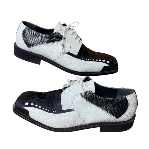 Slick Exotica Genuine Crocodile 14 Black White Reptile Derby Tassel Dress Shoes main image 8